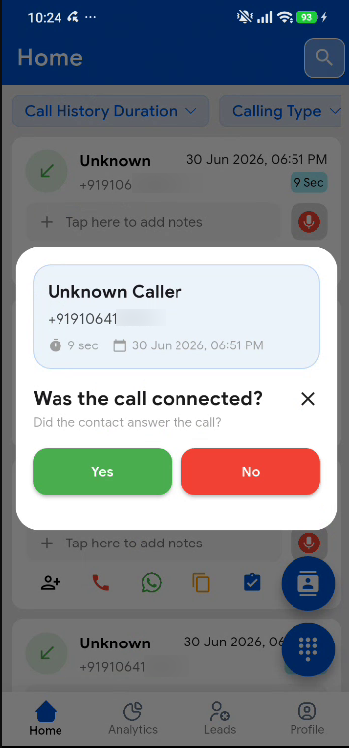 Callytix App Secondary Screen
