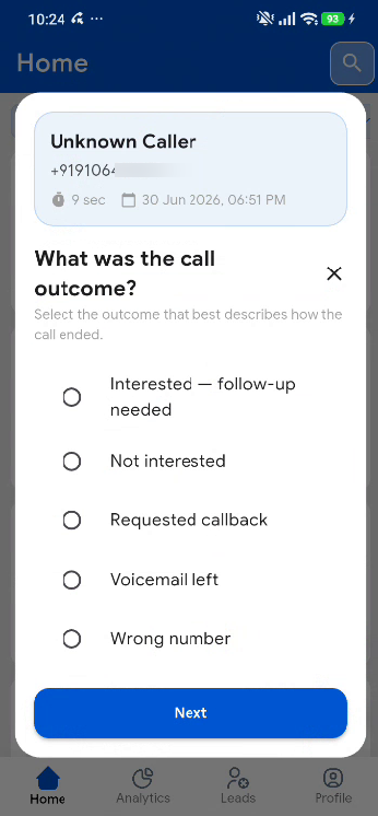 After-Call Workflow Forms for Sales Teams — Callytix App View