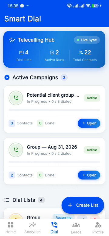 Smart Auto-Dialer & Calling List Software for Android — Callytix App View